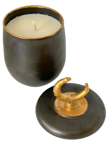Holiday Candle poured in 14kt Gold Ceramic Vessel
